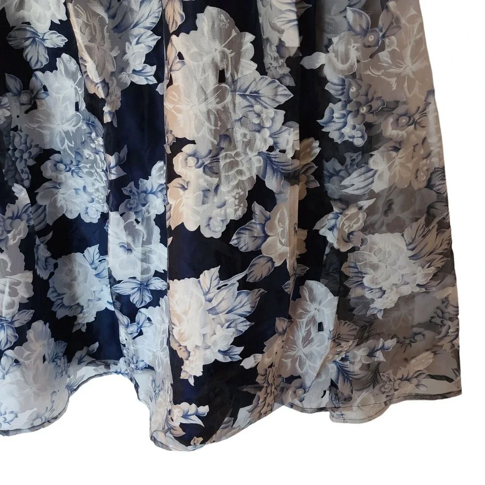 Nanette Lepore Girls Blue Floral Print Layered Satin Maxi Skirt Size XL 16 Years